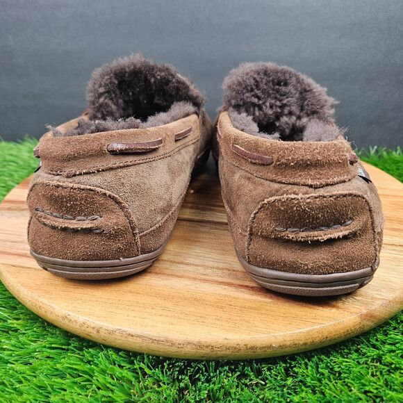 LL Bean Wicked Good Slippers Mens 9 Wide Brown Suede Shearling Slip On Shoes - Picture 3 of 11
